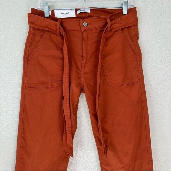 NWT Kensie Jeans Orange High Rise Tie Belt Straight Leg, Sz 4/27 - Picture 2 of 12